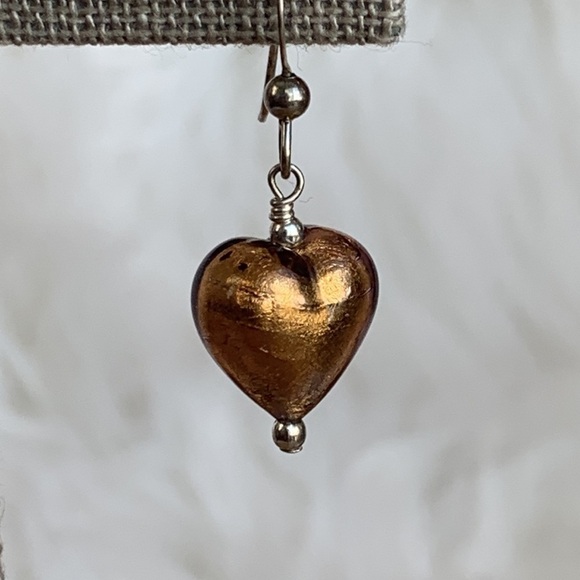 Barmakian Vintage Gold Tone Foil Murano Venetian Glass Heart Dangle Earrings Box - Picture 9 of 11